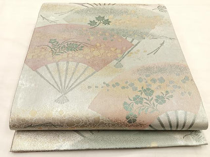 平和屋着物◎六通柄袋帯 扇面花文 金糸 引箔 正絹 逸品 BAAP2328if