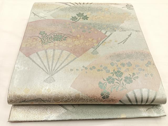 平和屋着物◎六通柄袋帯 扇面花文 金糸 引箔 正絹 逸品 BAAP2328if