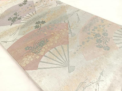 平和屋着物◎六通柄袋帯 扇面花文 金糸 引箔 正絹 逸品 BAAP2328if