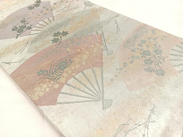 平和屋着物◎六通柄袋帯 扇面花文 金糸 引箔 正絹 逸品 BAAP2328if