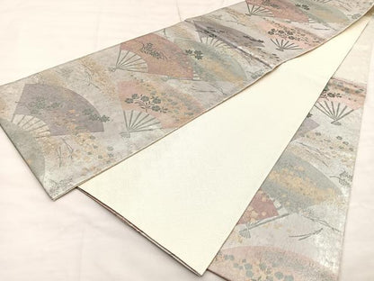 平和屋着物◎六通柄袋帯 扇面花文 金糸 引箔 正絹 逸品 BAAP2328if