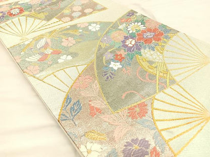 平和屋着物◎佐賀錦　六通柄袋帯　唐織　鳳凰扇面花車文　金銀糸　正絹　逸品　BAAP2335if