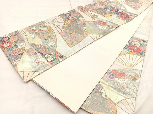 平和屋着物◎佐賀錦　六通柄袋帯　唐織　鳳凰扇面花車文　金銀糸　正絹　逸品　BAAP2335if