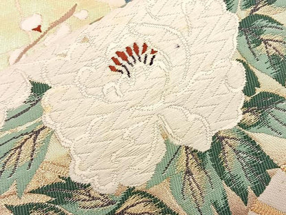 平和屋着物◎六通柄袋帯 唐織 扇面花文 金糸 正絹 逸品 BAAP2336if