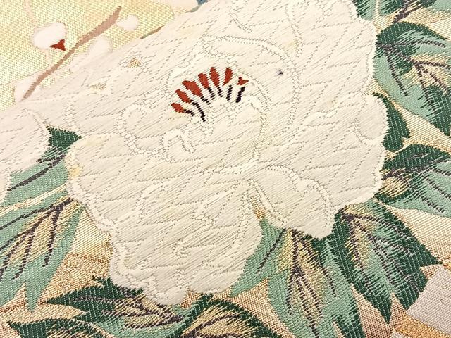 平和屋着物◎六通柄袋帯 唐織 扇面花文 金糸 正絹 逸品 BAAP2336if