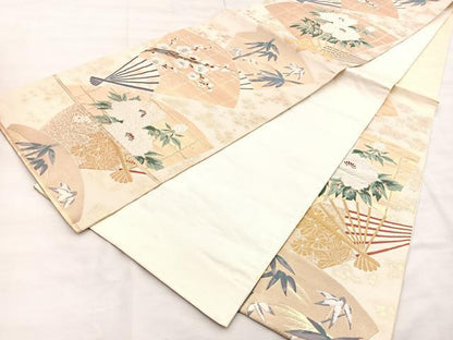 平和屋着物◎六通柄袋帯 唐織 扇面花文 金糸 正絹 逸品 BAAP2336if