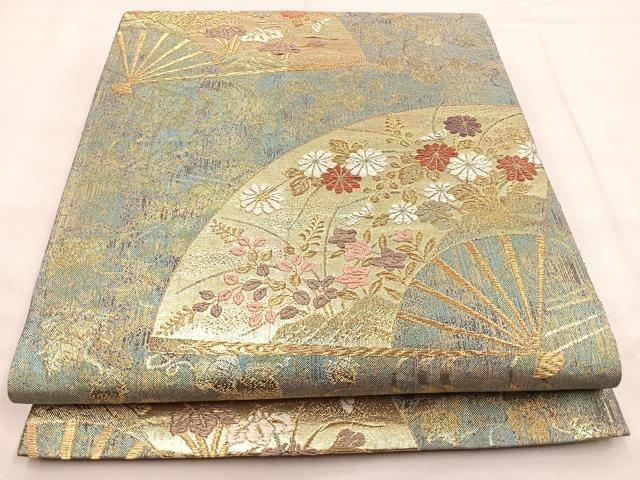 平和屋着物◎六通柄袋帯 扇面流水文様 金糸 正絹 逸品 BAAP2342if