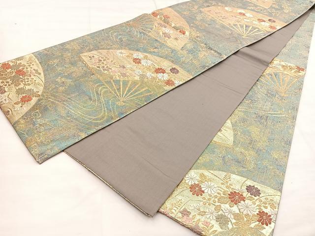平和屋着物◎六通柄袋帯 扇面流水文様 金糸 正絹 逸品 BAAP2342if