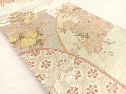 平和屋着物◎六通柄袋帯　花蝶文　金糸　正絹　逸品　BAAP2346if