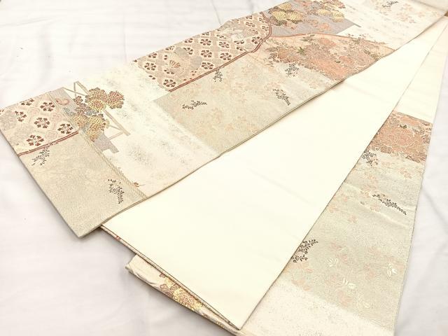 平和屋着物◎六通柄袋帯　花蝶文　金糸　正絹　逸品　BAAP2346if