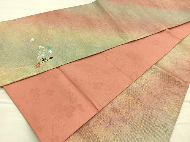 平和屋着物◎全通柄袋帯 華風作 霞文 金糸 正絹 逸品 BAAP4108ea