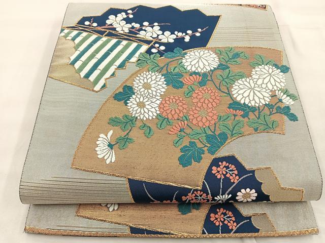 平和屋着物◎太鼓柄袋帯 唐織 地紙花文 正絹 逸品 BAAP4138ea