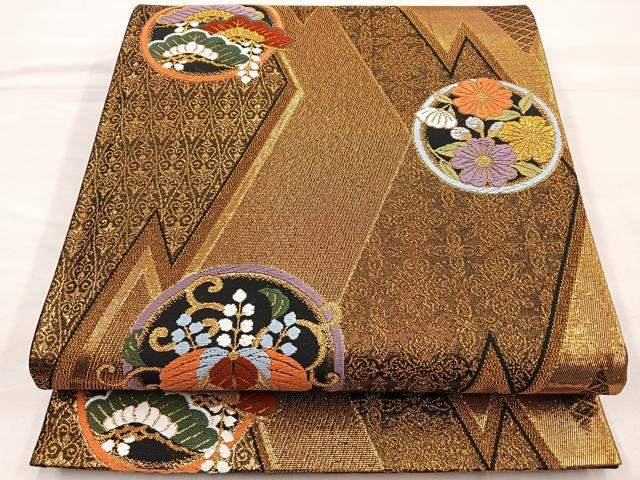 平和屋着物◎六通柄袋帯 唐織 光琳松花蝶丸文 黒地 金糸 鈴乃屋扱い 正絹 逸品 BAAP4148ea