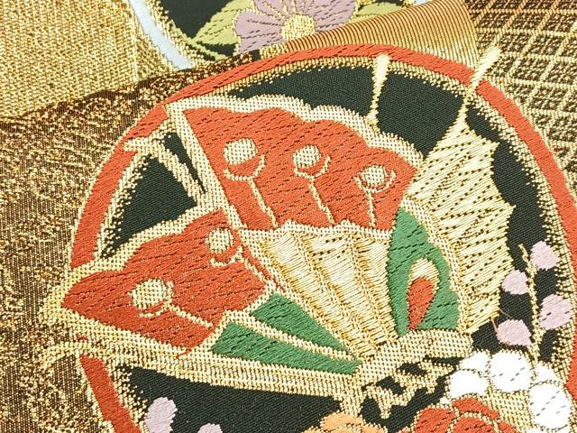 平和屋着物◎六通柄袋帯 唐織 光琳松花蝶丸文 黒地 金糸 鈴乃屋扱い 正絹 逸品 BAAP4148ea