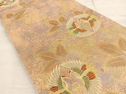 平和屋着物◎六通柄袋帯 双鶴若松葉文 金糸 正絹 逸品 BAAP4150ea