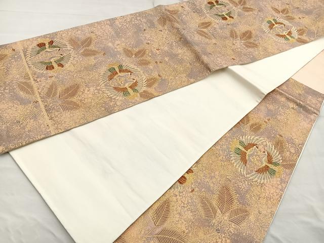 平和屋着物◎六通柄袋帯 双鶴若松葉文 金糸 正絹 逸品 BAAP4150ea