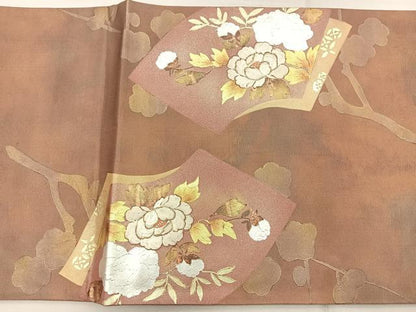 平和屋着物◎太鼓柄袋帯　駒刺繍　地紙重ね花文　金銀彩　正絹　逸品　BAAP4186ea