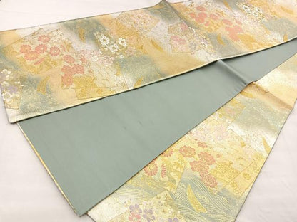 平和屋着物◎六通柄袋帯 唐織 色紙重ね花文 金銀糸 正絹 逸品 BAAP4215ea
