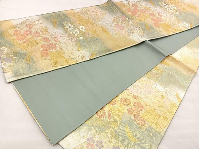 平和屋着物◎六通柄袋帯 唐織 色紙重ね花文 金銀糸 正絹 逸品 BAAP4215ea