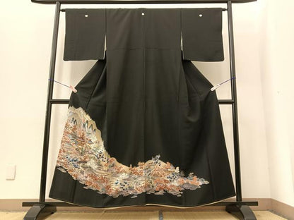 平和屋着物■豪華黒留袖 樹林風景文 金彩 正絹 逸品 BAAP5315by