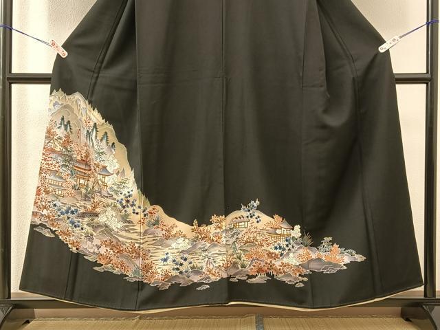 平和屋着物■豪華黒留袖 樹林風景文 金彩 正絹 逸品 BAAP5315by