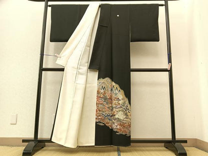 平和屋着物■豪華黒留袖 樹林風景文 金彩 正絹 逸品 BAAP5315by