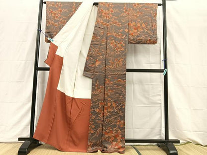 平和屋着物■上質な小紋　籬流水花文　金彩　正絹　逸品　BAAQ3145sa