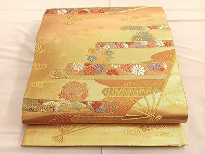 平和屋着物◎六通柄袋帯 唐織 エ霞有職花文 金銀糸 正絹 逸品 BAAQ4019du