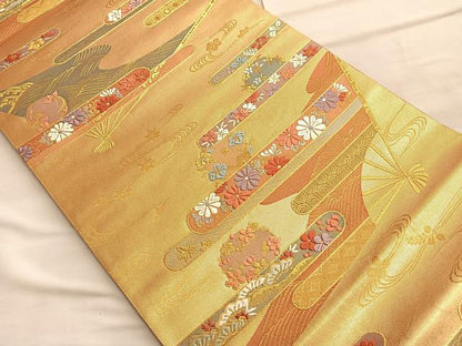 平和屋着物◎六通柄袋帯 唐織 エ霞有職花文 金銀糸 正絹 逸品 BAAQ4019du