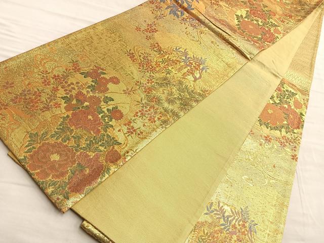 平和屋着物◎佐賀錦 六通柄袋帯 流水草花文 金糸 正絹 逸品 BAAQ4046du