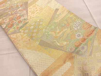 平和屋着物◎宝珠佐賀錦 六通柄袋帯 飛鶴宝尽くし花文 九百錦 金糸 正絹 逸品 BAAQ4049du