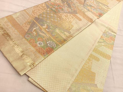 平和屋着物◎宝珠佐賀錦 六通柄袋帯 飛鶴宝尽くし花文 九百錦 金糸 正絹 逸品 BAAQ4049du