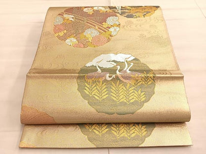 平和屋着物◎六通柄袋帯 飛鶴渡橋花文 金銀糸 正絹 逸品 BAAQ4081du