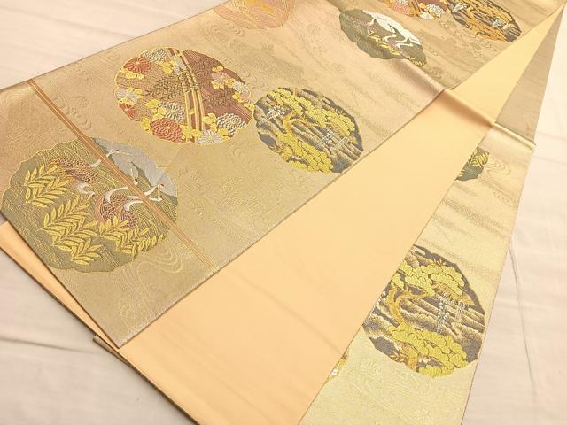 平和屋着物◎六通柄袋帯 飛鶴渡橋花文 金銀糸 正絹 逸品 BAAQ4081du
