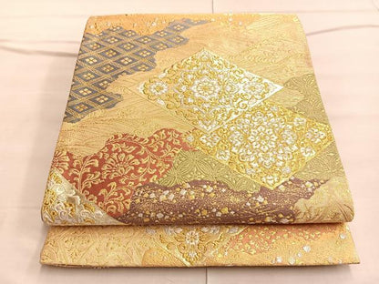 平和屋着物◎六通柄袋帯 唐織 正倉院道長有職文 金糸 正絹 逸品 BAAQ4093du