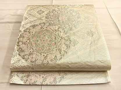 平和屋着物◎六通柄袋帯 王朝華紋 オーロラ箔 銀糸 正絹 逸品 BAAQ4122du