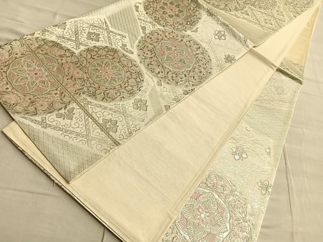 平和屋着物◎六通柄袋帯 王朝華紋 オーロラ箔 銀糸 正絹 逸品 BAAQ4122du