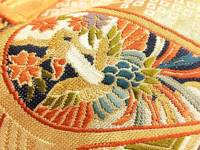 平和屋着物◎六通柄袋帯 唐織 鳳凰菊草花文 金糸 正絹 逸品 BAAQ4125du