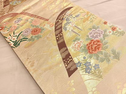 平和屋着物◎六通柄袋帯 唐織 遠山草花文 金糸 正絹 逸品 BAAQ4140du