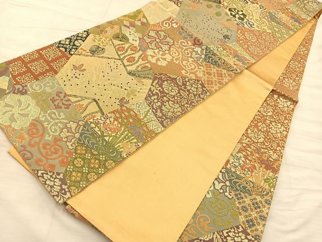 平和屋着物■六通柄袋帯　唐織　切嵌風景文　金銀糸　正絹　逸品　BAAQ4189du
