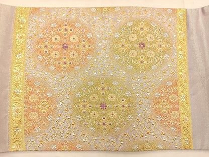 平和屋着物◎太鼓柄袋帯 横段花唐草文 金銀糸 正絹 逸品 BAAQ4231du
