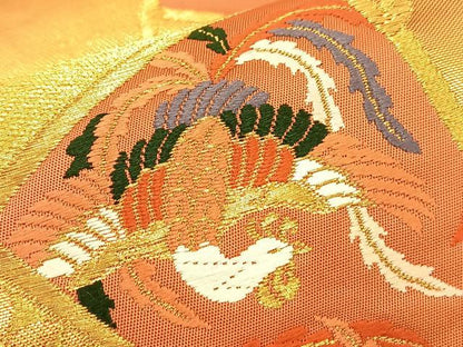 平和屋着物◎六通柄袋帯 唐織 鳳凰有職草花文 金銀糸 正絹 逸品 BAAQ4249du