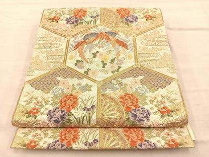 平和屋着物◎六通柄袋帯 唐織 亀甲鳳凰小袖 金糸 正絹 逸品 BAAQ4251du