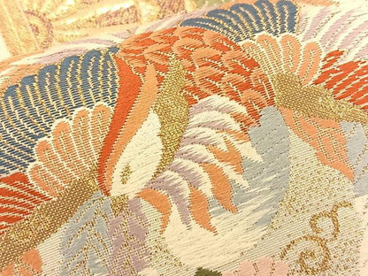 平和屋着物◎六通柄袋帯 唐織 亀甲鳳凰小袖 金糸 正絹 逸品 BAAQ4251du