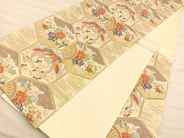 平和屋着物◎六通柄袋帯 唐織 亀甲鳳凰小袖 金糸 正絹 逸品 BAAQ4251du