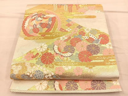平和屋着物◎六通柄袋帯 唐織 鳳凰花蝶文 金銀糸 正絹 逸品 BAAQ4261du