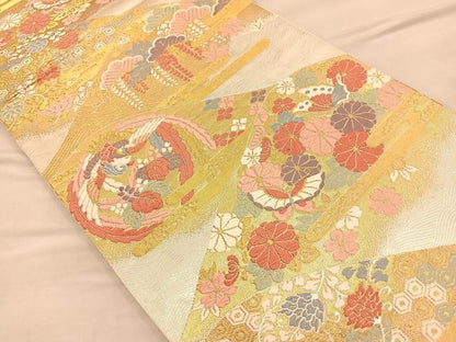 平和屋着物◎六通柄袋帯 唐織 鳳凰花蝶文 金銀糸 正絹 逸品 BAAQ4261du