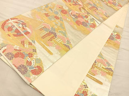 平和屋着物◎六通柄袋帯 唐織 鳳凰花蝶文 金銀糸 正絹 逸品 BAAQ4261du