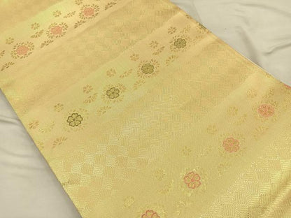 平和屋着物◎佐賀錦 両面 六通柄袋帯 唐織 遠山花蝶文 金糸 正絹 逸品 BAAQ4281du