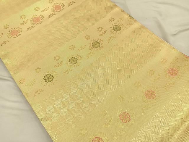 平和屋着物◎佐賀錦 両面 六通柄袋帯 唐織 遠山花蝶文 金糸 正絹 逸品 BAAQ4281du